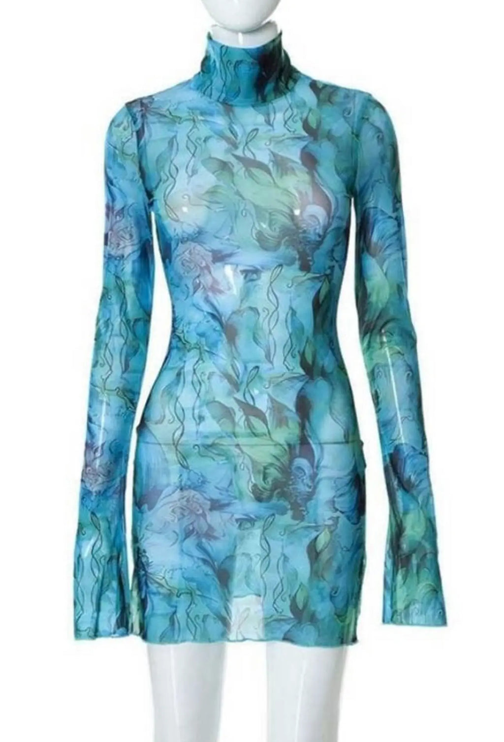 AQUAFINA Ocean Blue Printed Mini Mesh Dress