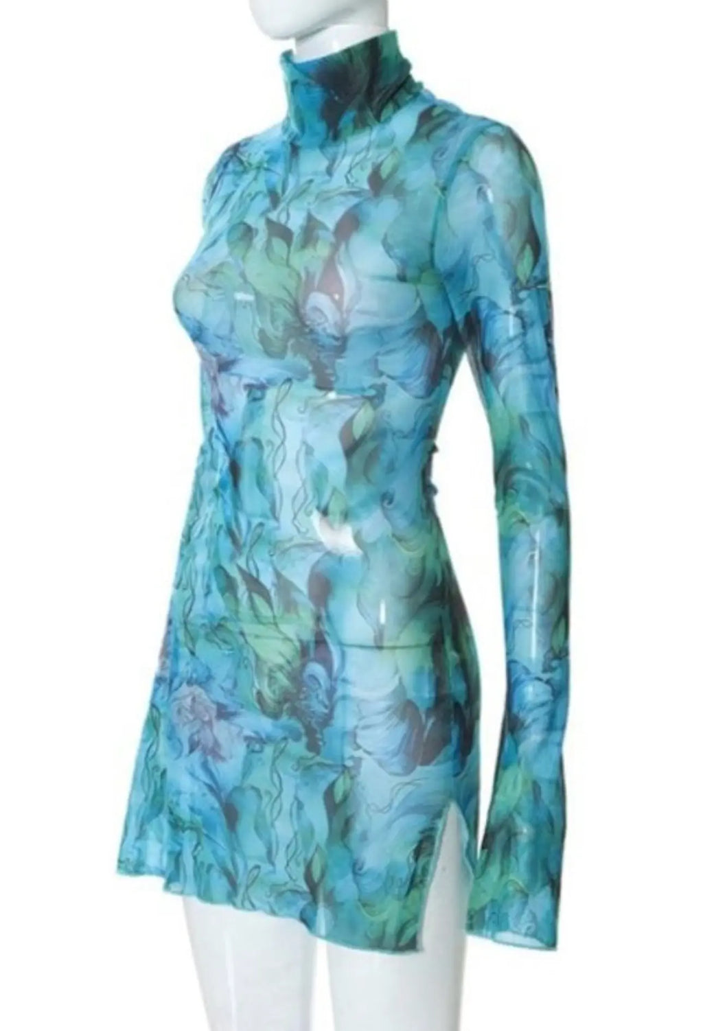 AQUAFINA Ocean Blue Printed Mini Mesh Dress