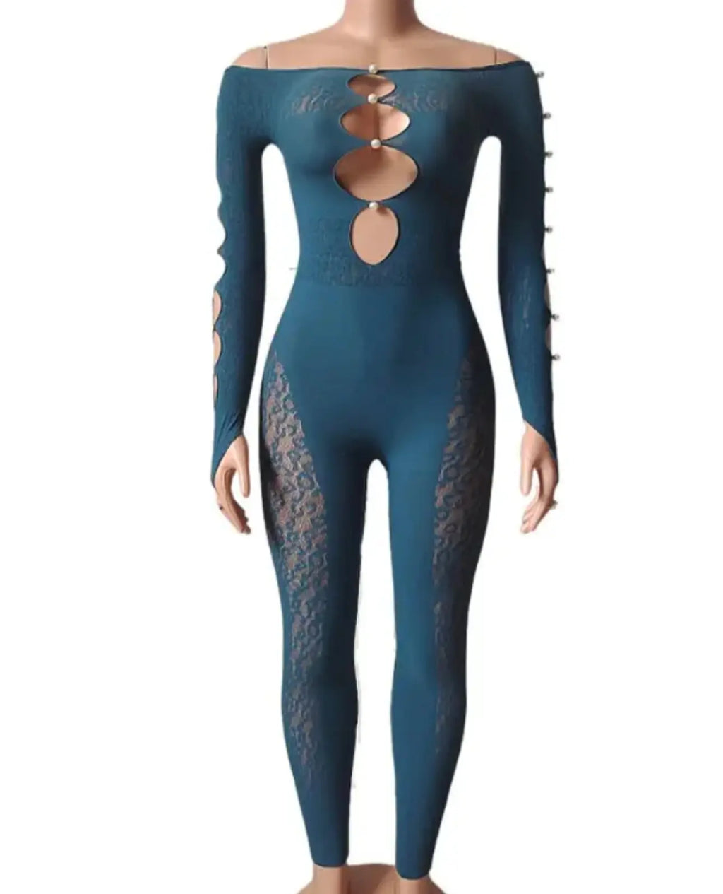 TYLA Cutout Pearl Bodystocking Jumpsuit