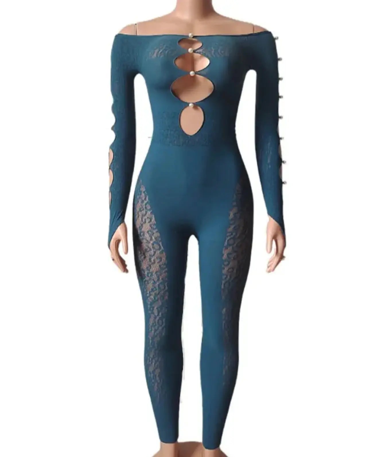 TYLA Cutout Pearl Bodystocking Jumpsuit