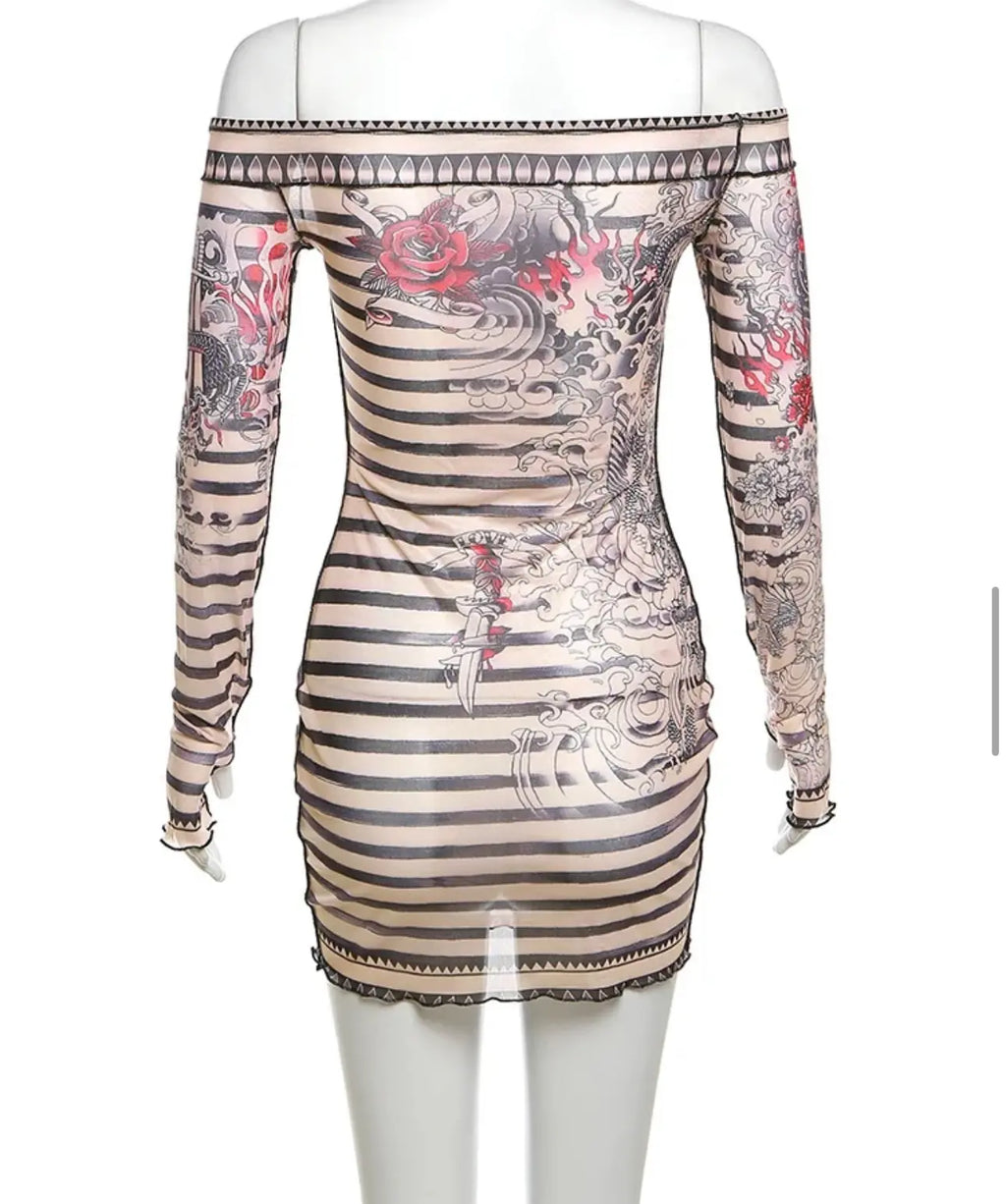KARISMA Mesh Floral Print Dress