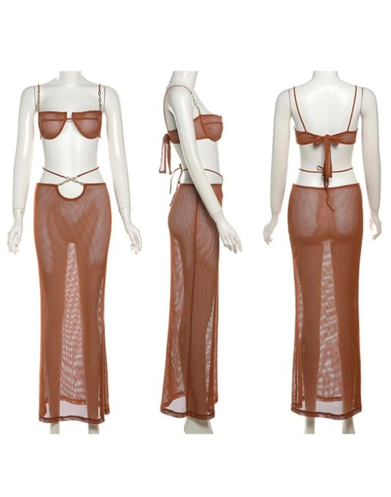 MELANIN See-Through Bra and Maxi Skirt