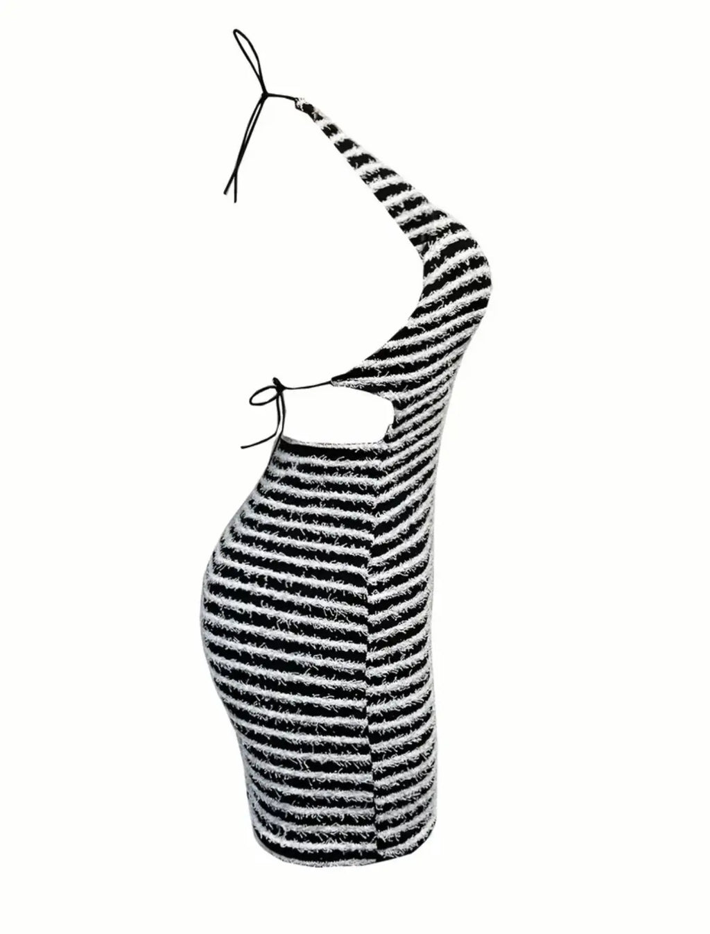 DAINTY Striped Halter Neck Backless Mini Dress