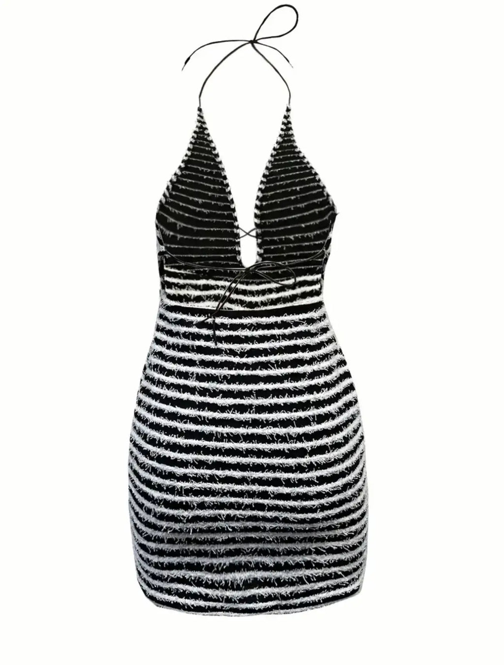 DAINTY Striped Halter Neck Backless Mini Dress