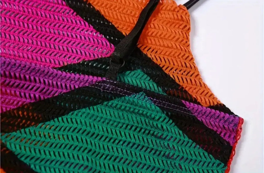 VENDETTA  Color Block Spaghetti Strap Bodycon Dress