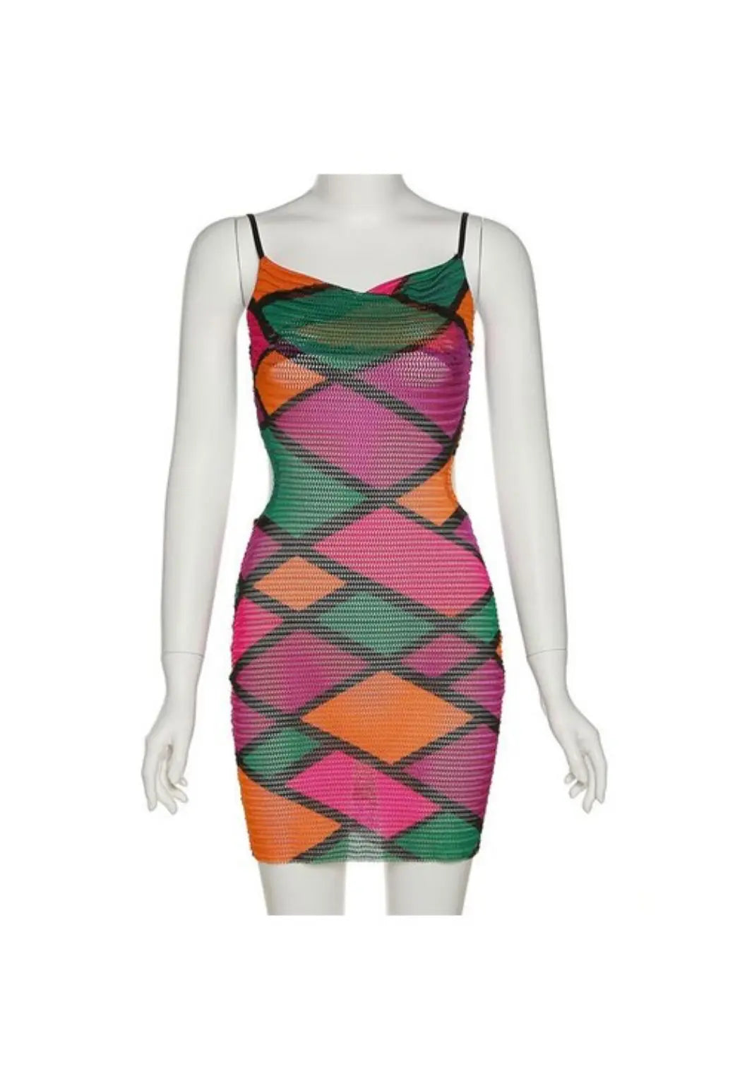 VENDETTA  Color Block Spaghetti Strap Bodycon Dress
