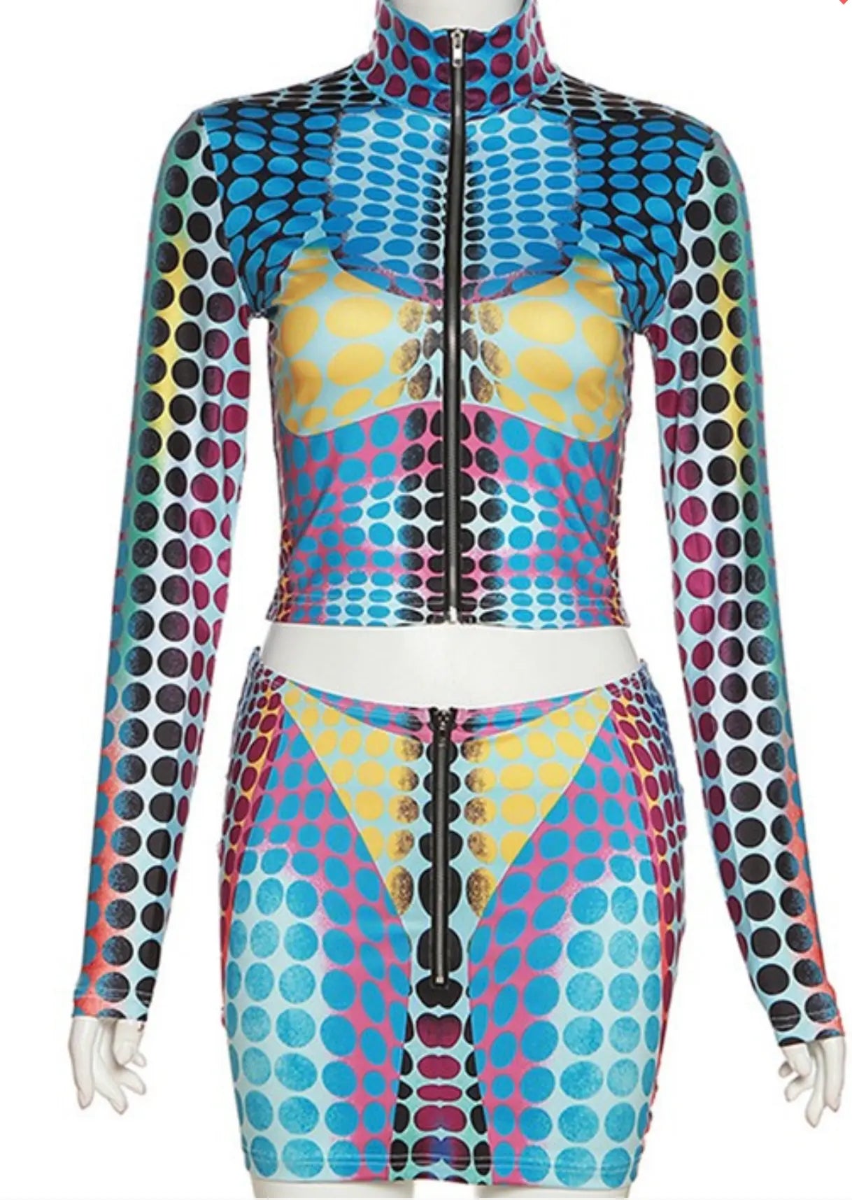 SAPPHIRE 2-Piece Printed Bodycon Set - Mini Skirt And Top