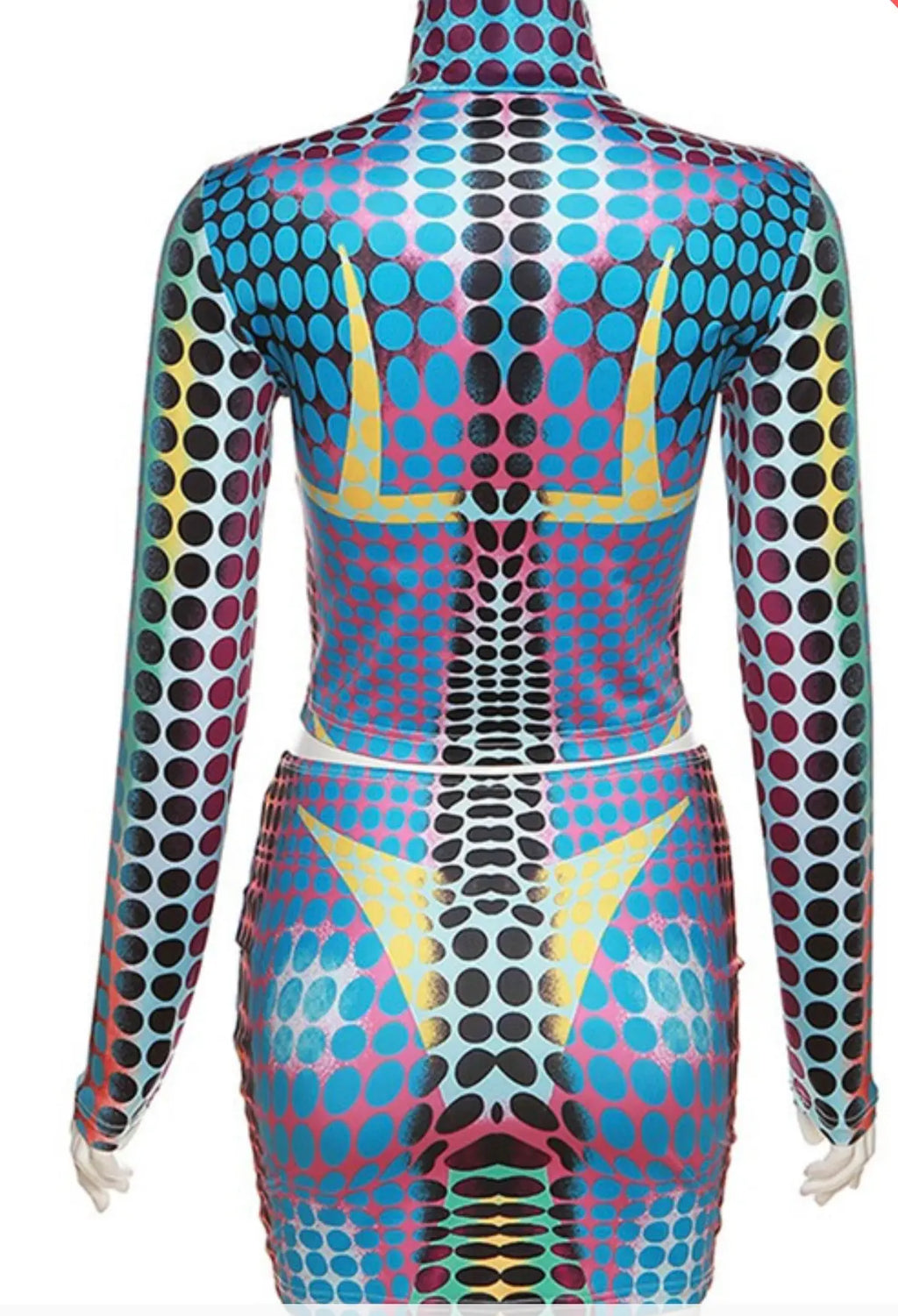 SAPPHIRE 2-Piece Printed Bodycon Set - Mini Skirt And Top
