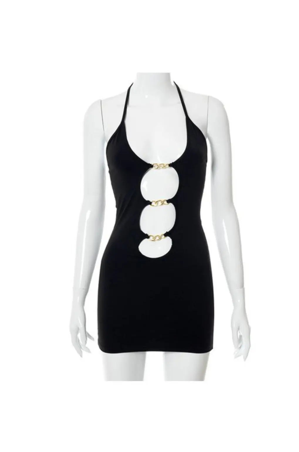 MONAE Black Mini Cut-Out Collarless Dress