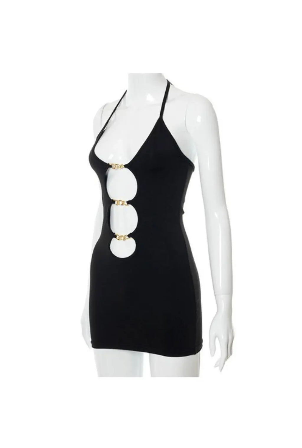 MONAE Black Mini Cut-Out Collarless Dress