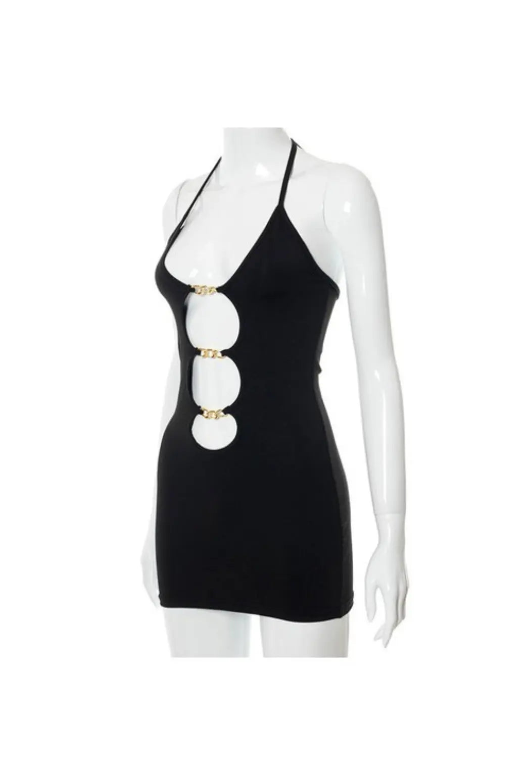 MONAE Black Mini Cut-Out Collarless Dress