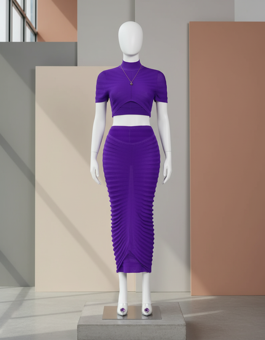 AMETHYST Knitted Mesh 2-Piece Set - Skirt and Top