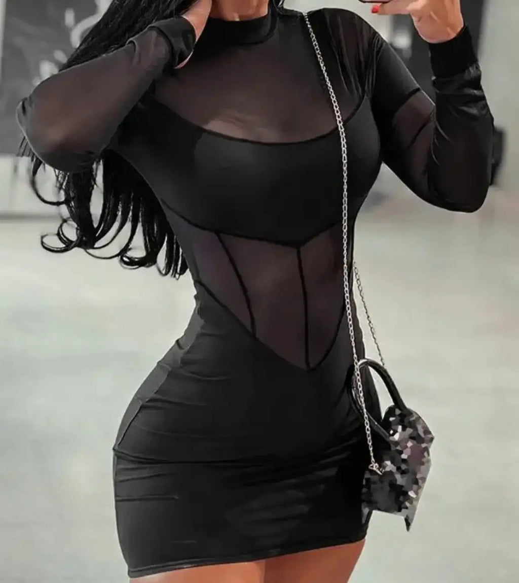 HARLOW Patchwork Sheer Mesh Bodycon Dress