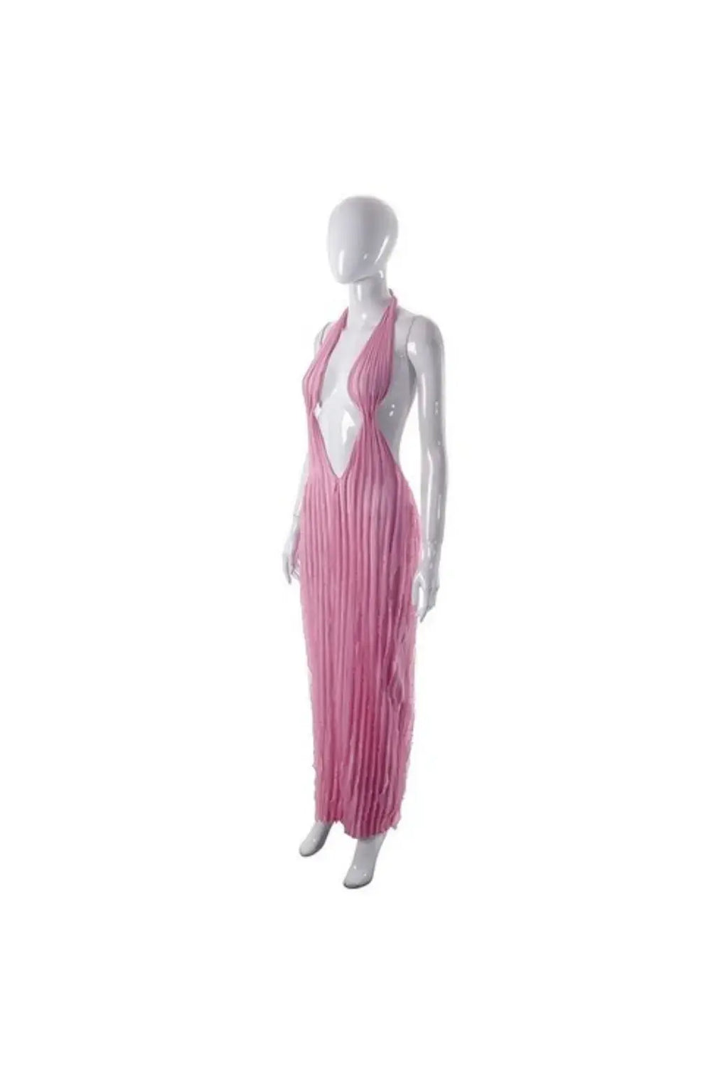 MULAN Wavy Pattern Ruched Halter Neck Bandeau Dress