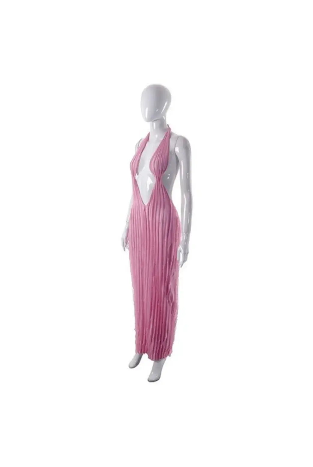 MULAN Wavy Pattern Ruched Halter Neck Bandeau Dress