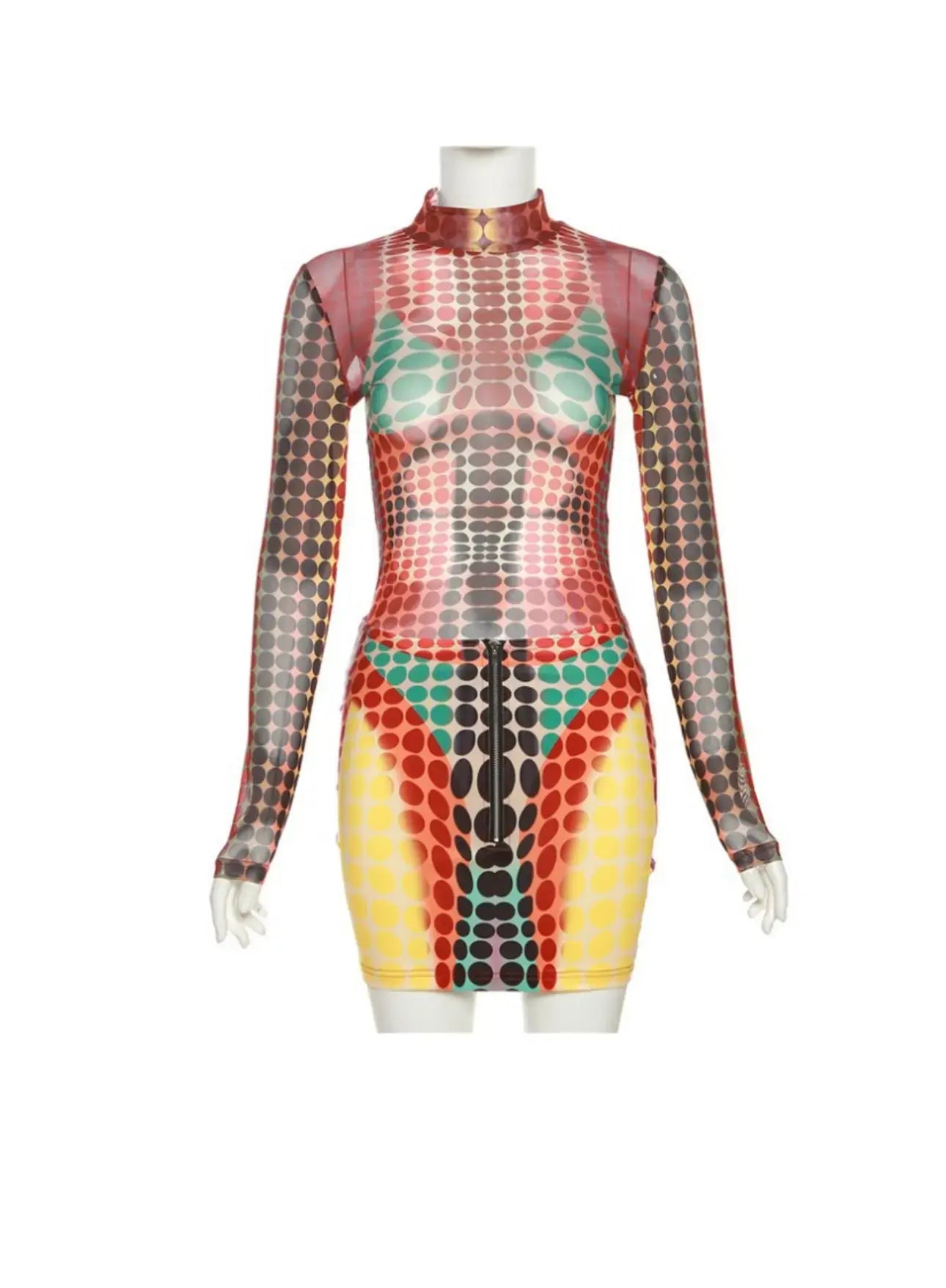 SAFARI Mesh Print Bodycon Set - Mini Skirt And Top