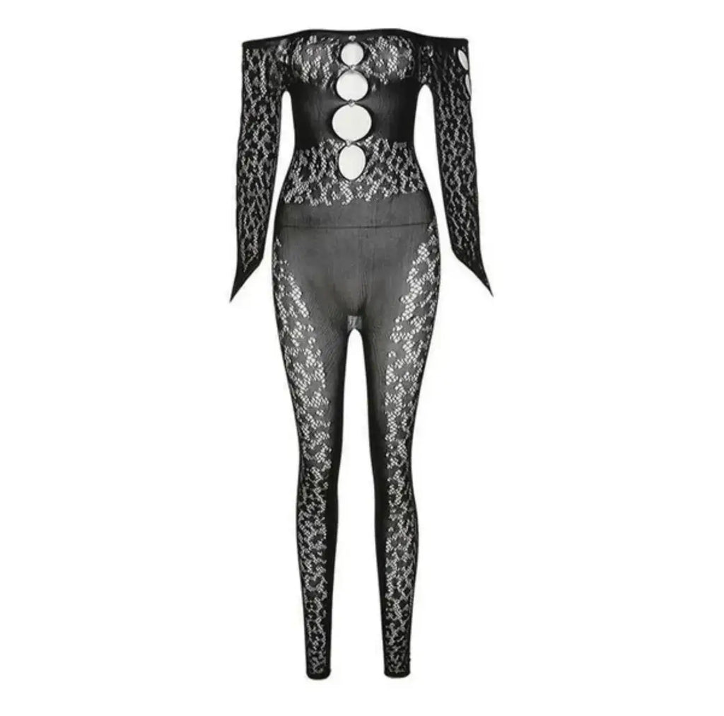 SCARLETT Crochet Cutout Lace Leopard Print Jumpsuit