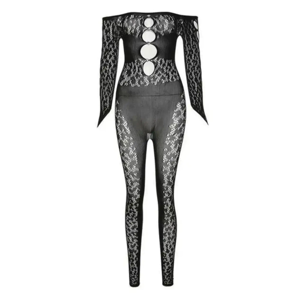 SCARLETT Crochet Cutout Lace Leopard Print Jumpsuit