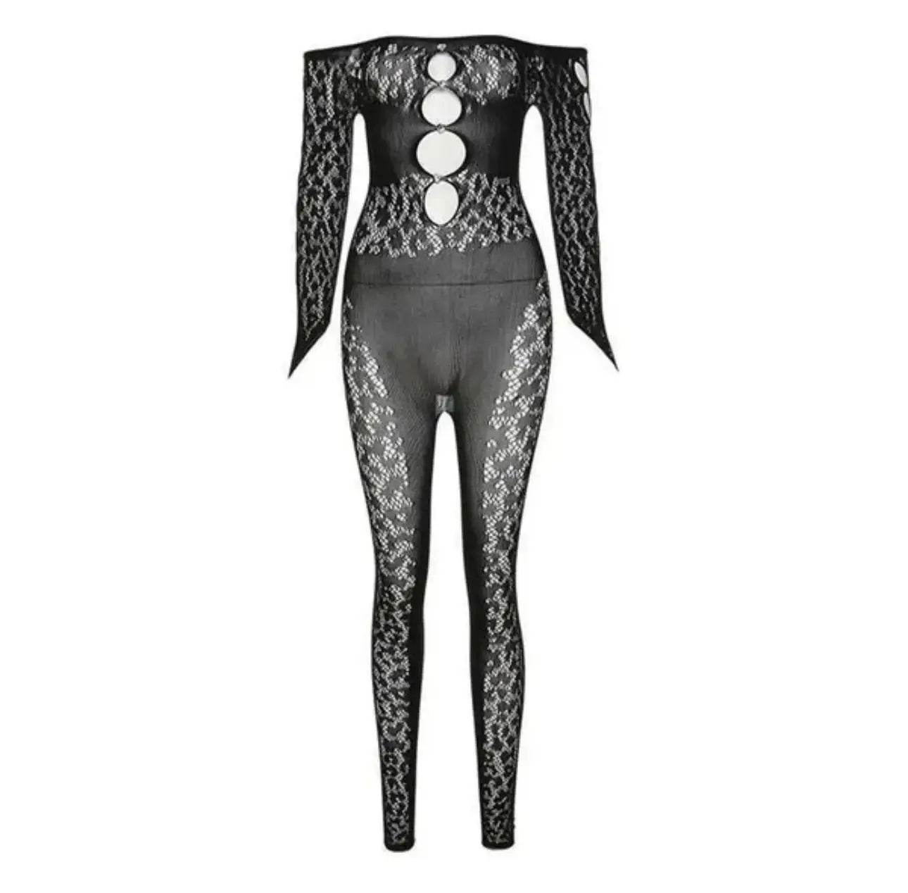 SCARLETT Crochet Cutout Lace Leopard Print Jumpsuit