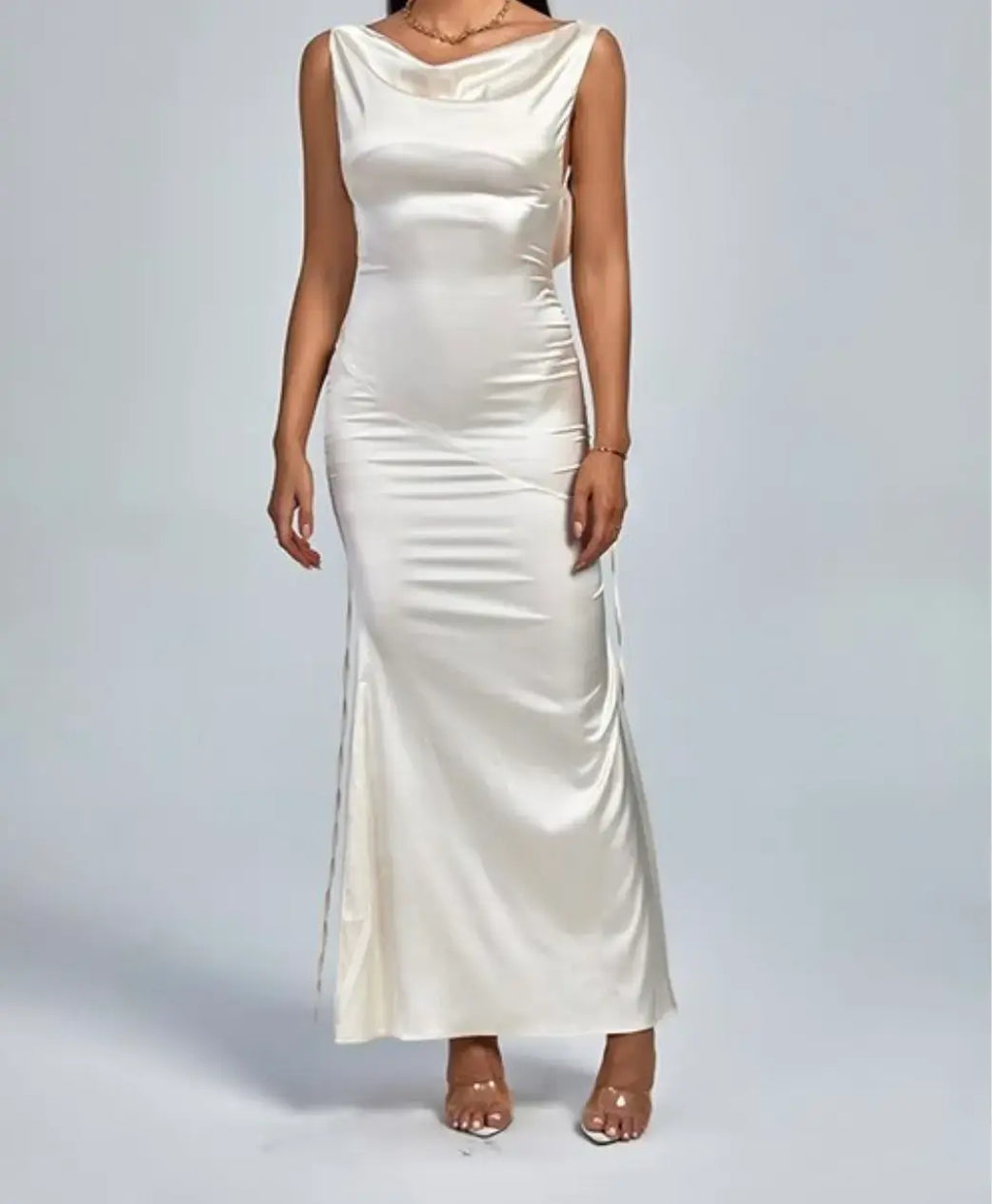 WHISTLEBLOWER Satin Backless Sleeveless Long Dress
