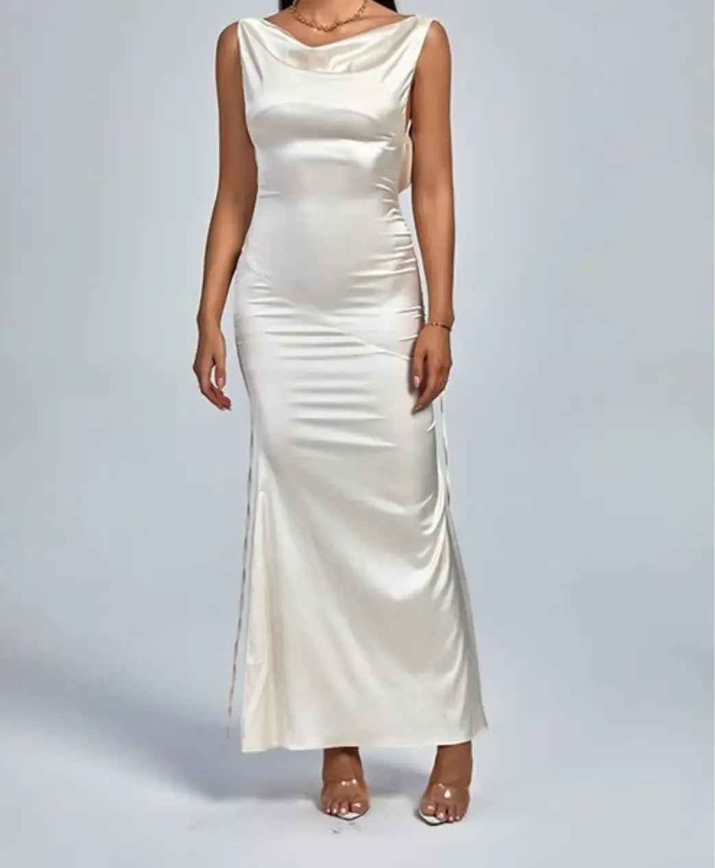 WHISTLEBLOWER Satin Backless Sleeveless Long Dress