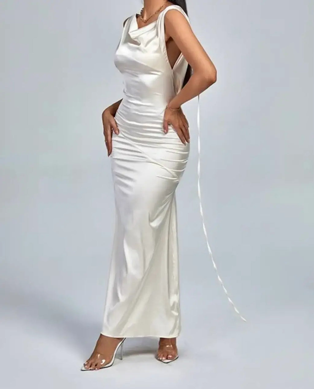 WHISTLEBLOWER Satin Backless Sleeveless Long Dress