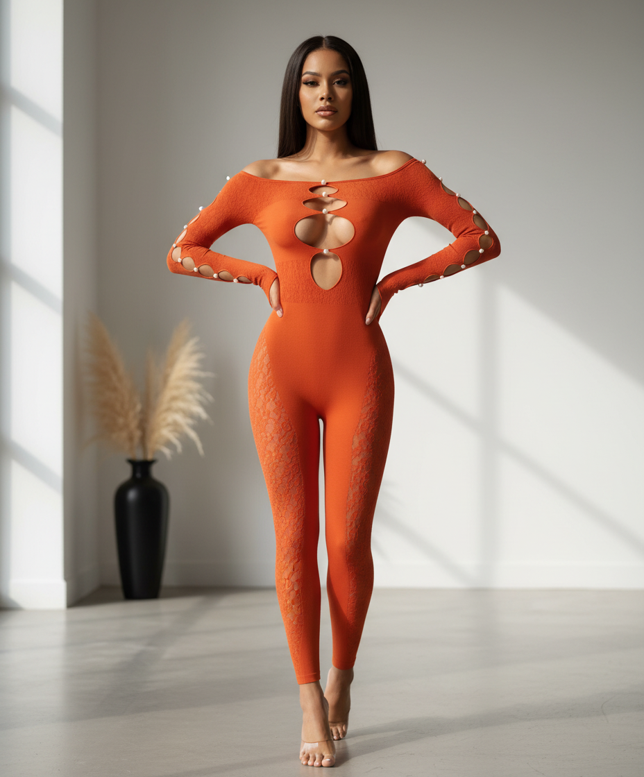 PASSIONFRUIT Cutout Pattern Bodystocking Jumpsuit
