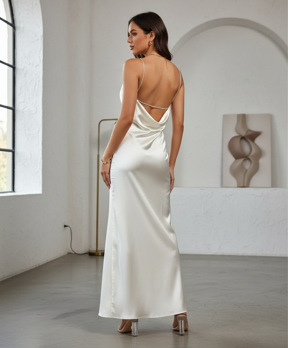 WHISTLEBLOWER Satin Backless Sleeveless Long Dress